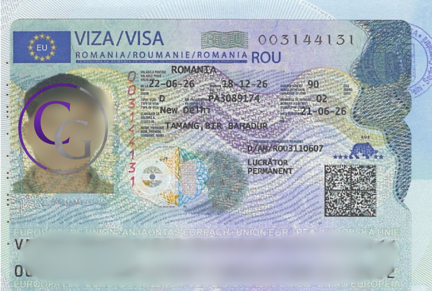 Approved Type D Visa — Romania
